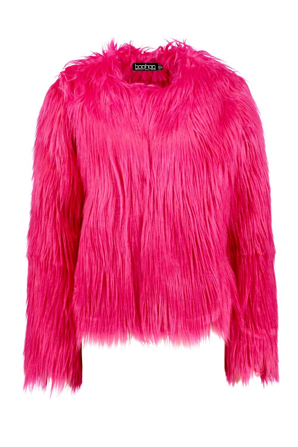 Pink shaggy faux hot sale fur coat